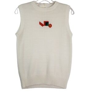 Jantzen Sweater Vest Womens L Cream Sleeveless Knit Abstract Geometric Vintage